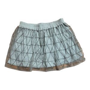 Tokyo Darling Aeropostale Gray Beaded Geometric Skater Skirt Elastic Waist Flare